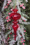 Red Twisted Spire Christmas Glass Ornament Wizardi F07M10-9-0