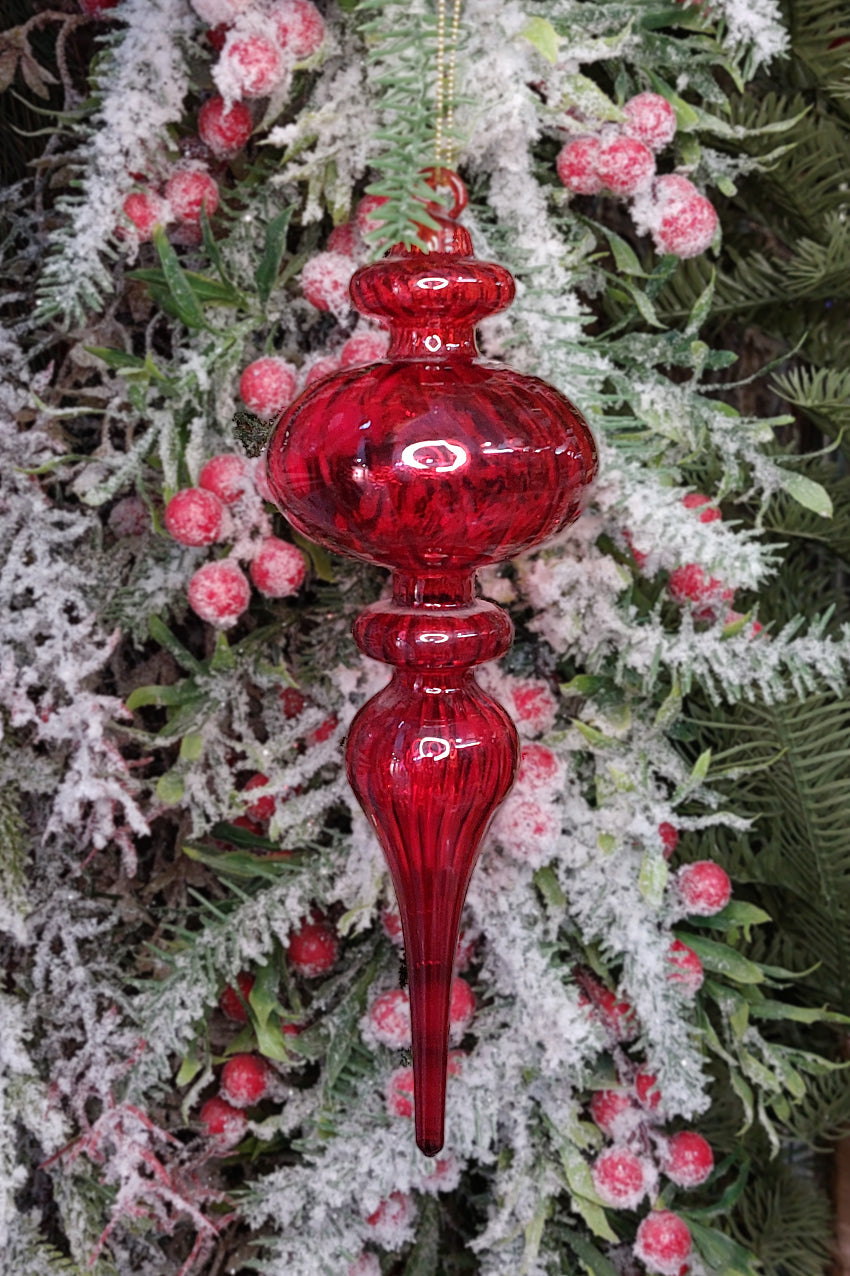 Red Twisted Spire Christmas Glass Ornament Wizardi F07M10-9-0