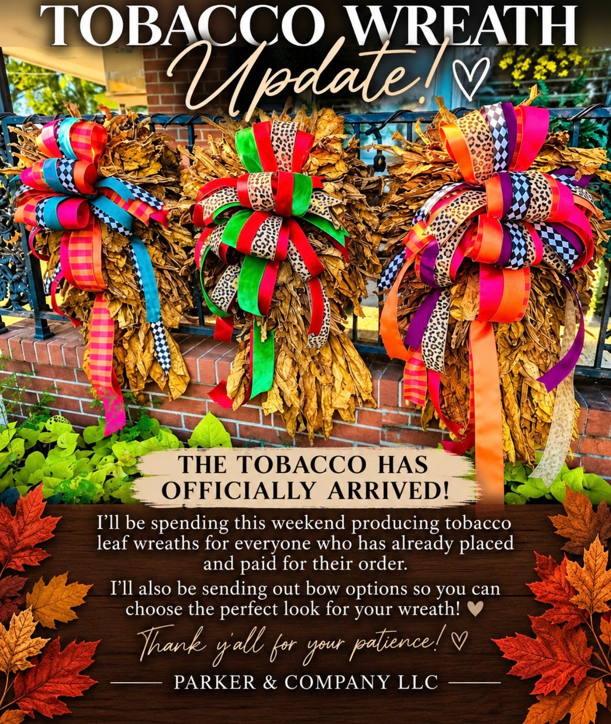 Tobacco Wreath WITH BOW