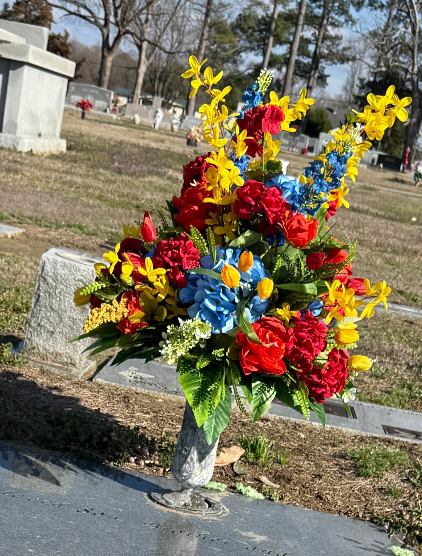 Blue Yellow Red & Orange Cemetery Cone (stick in) for Vase