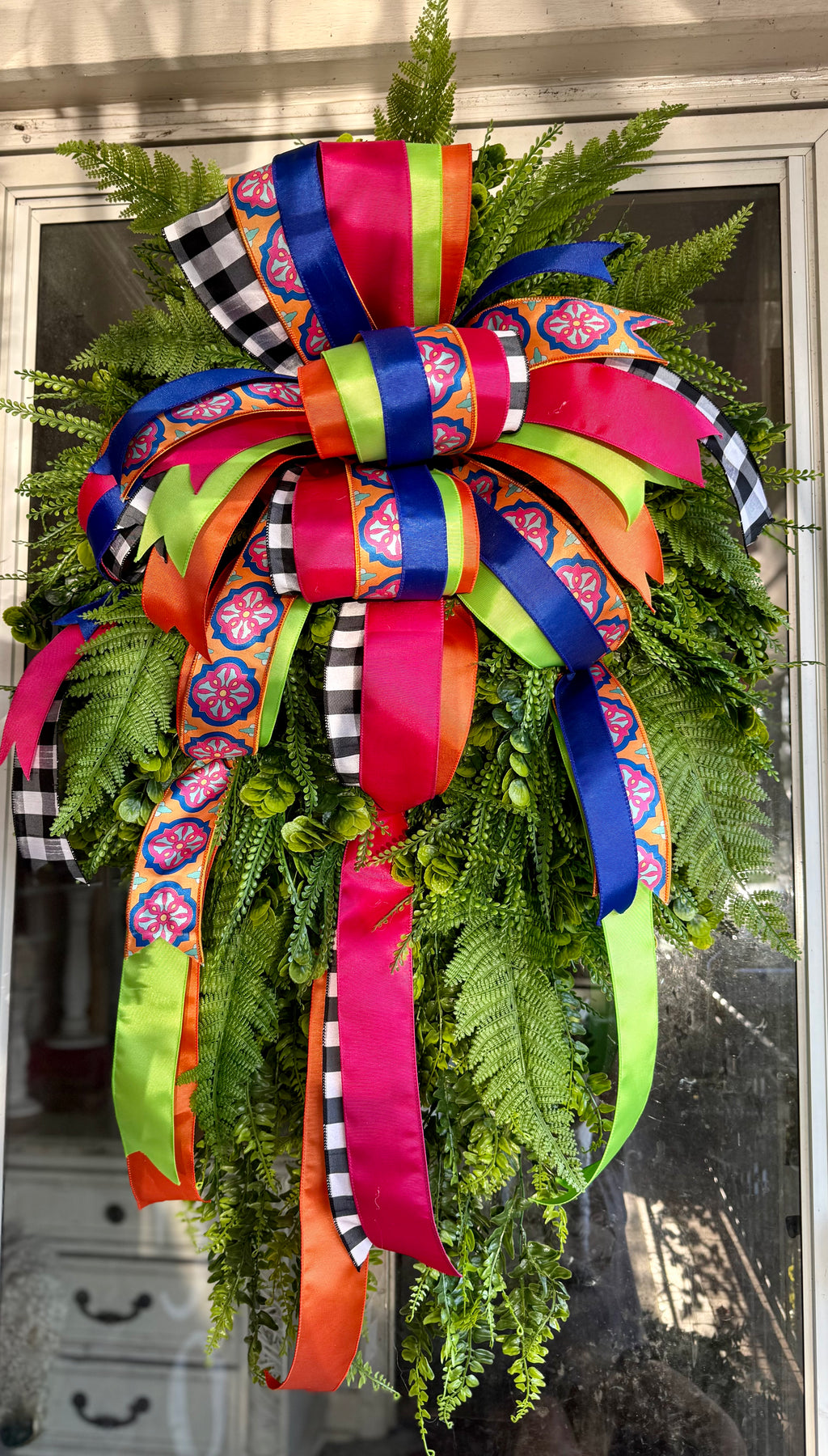 Mixed Greenery Oblong Wreath WITH BOW