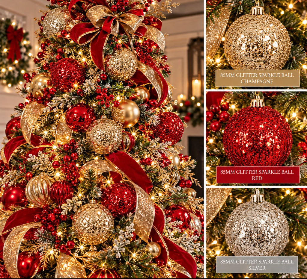 85mm Glitter Sparkle Ball Ornament 3.35"