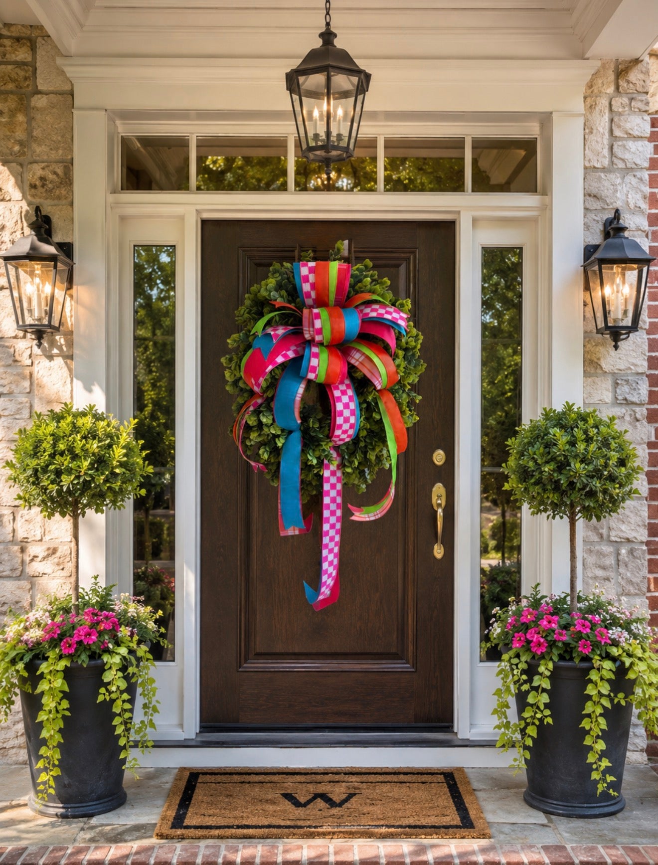 Pink Check Eucalyptus Wreath WITH BOW