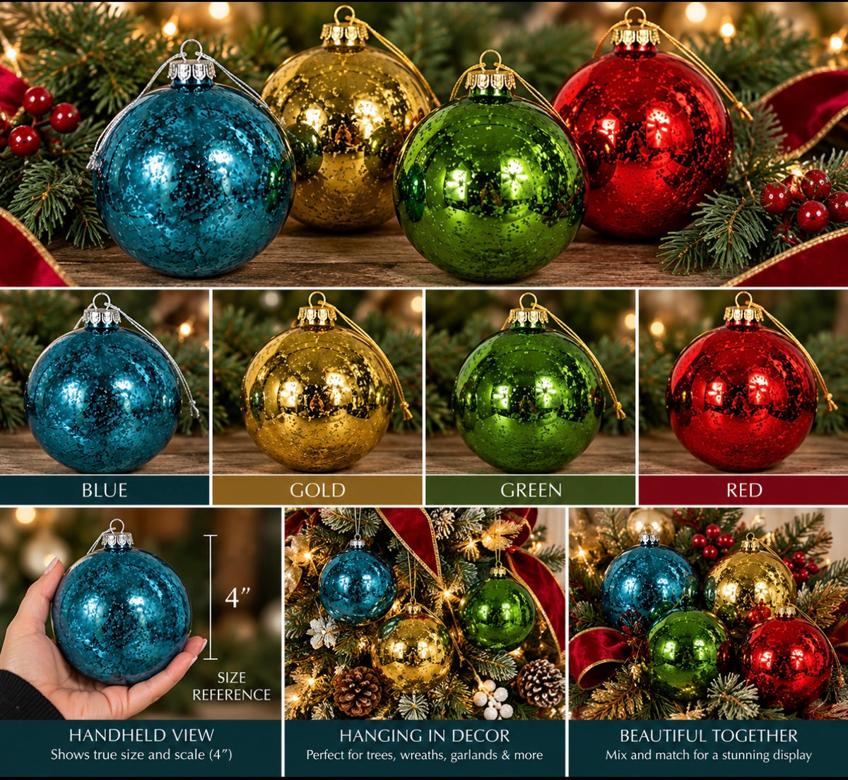 100mm Mercury Ball Ornament (plastic) 4"