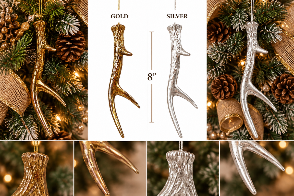 8" Buckhorn Hanging Ornament - GOLD or SILVER
