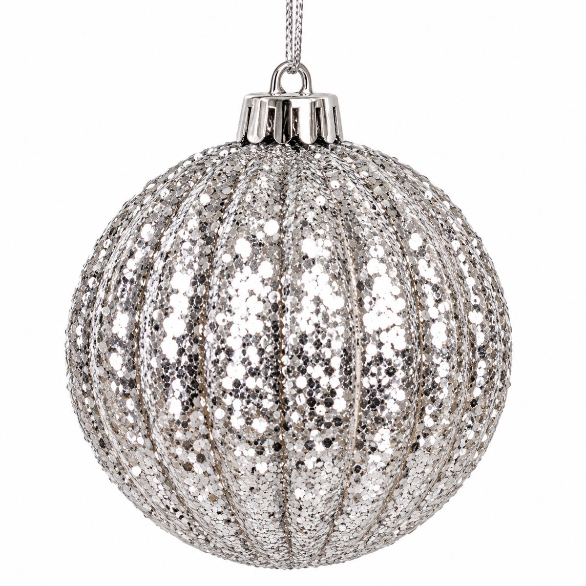 100mm Glitter Ribbed Ball Ornament 4"