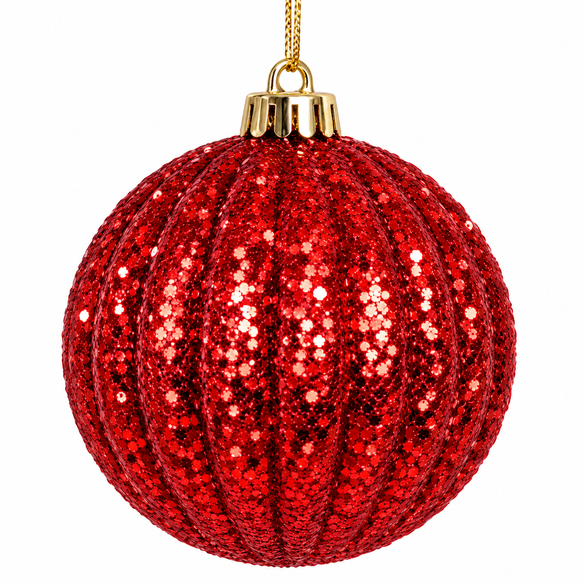 100mm Glitter Ribbed Ball Ornament 4"