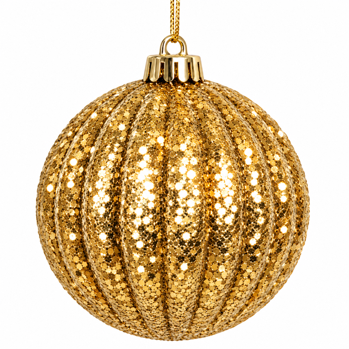 100mm Glitter Ribbed Ball Ornament 4"