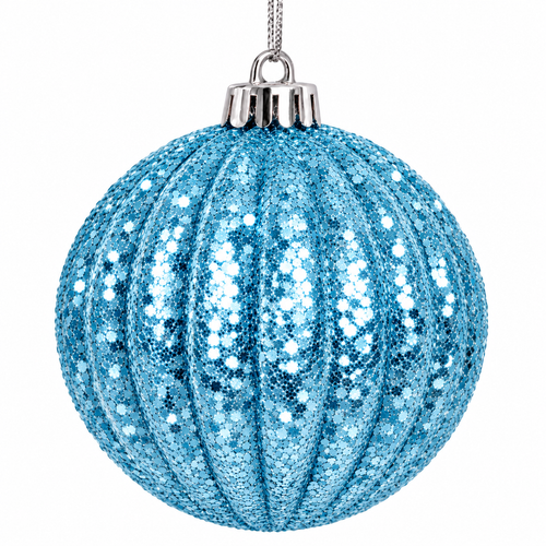 100mm Glitter Ribbed Ball Ornament 4"
