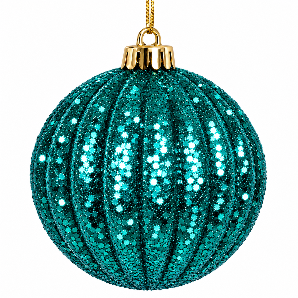 100mm Glitter Ribbed Ball Ornament 4"