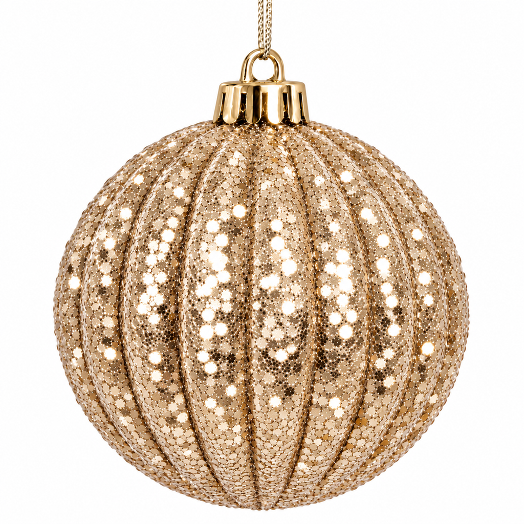 100mm Glitter Ribbed Ball Ornament 4"