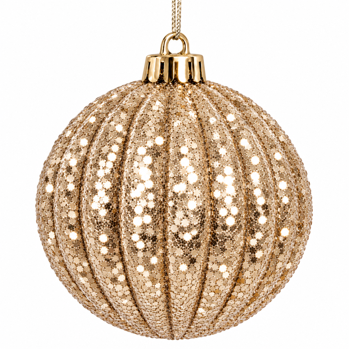 100mm Glitter Ribbed Ball Ornament 4"