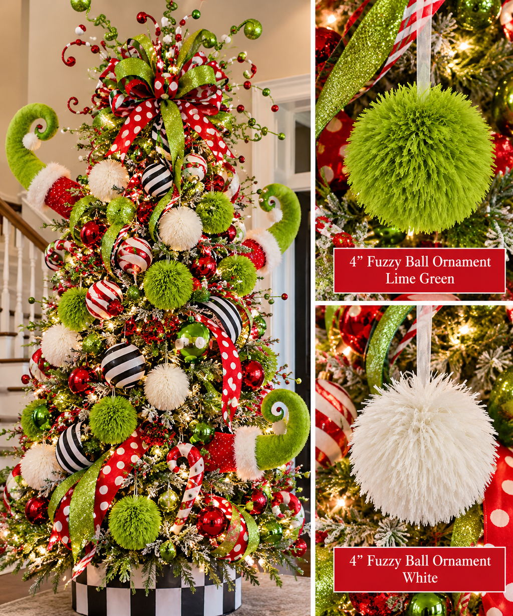 4" Fuzzy POM-POM Ball Ornament
