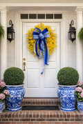 Forsythia Wreath With Chinoiserie Bow