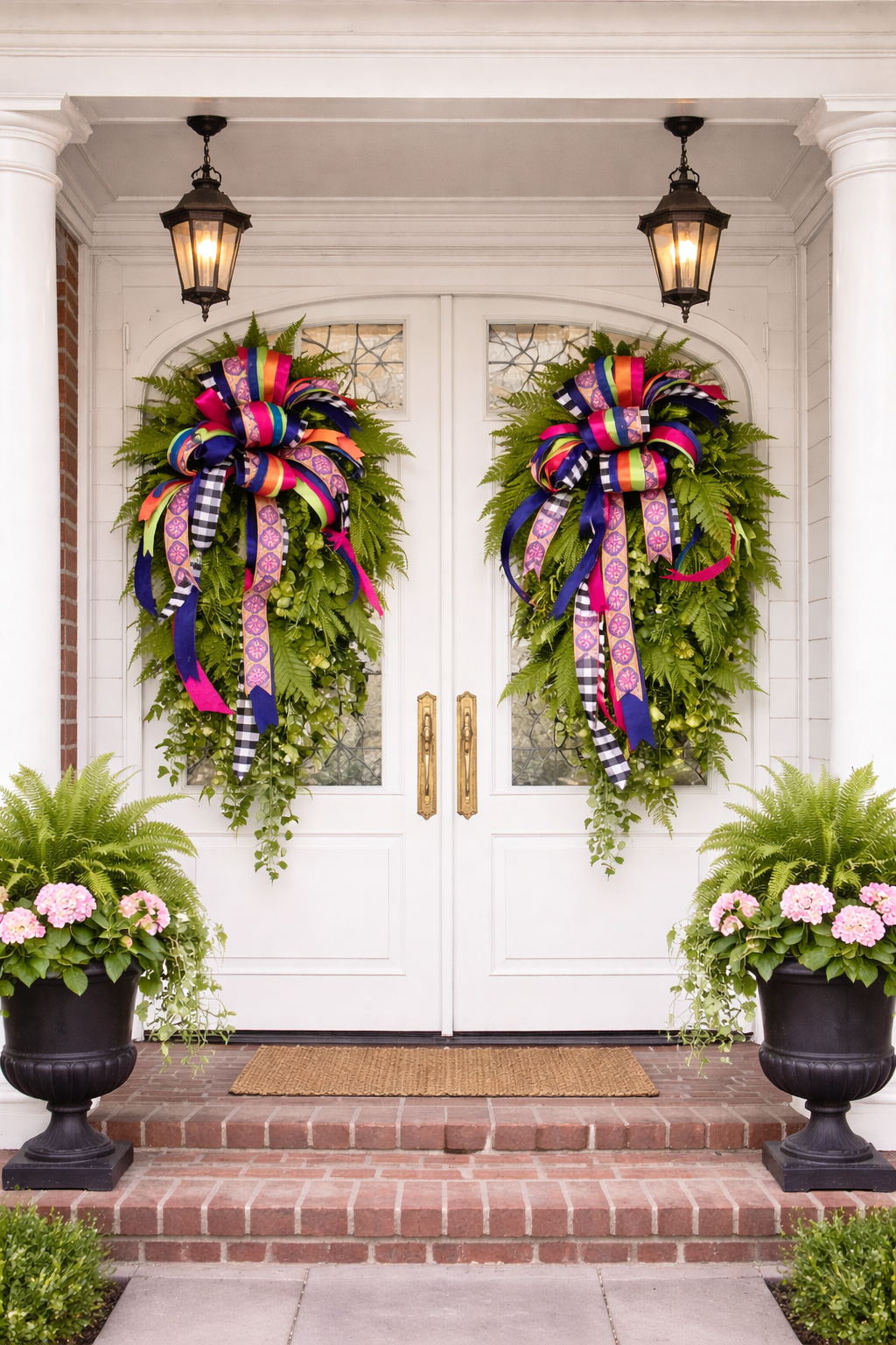 Mixed Greenery Oblong Wreath WITH BOW