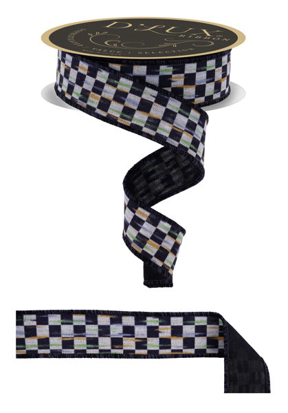1.5"X10YD MINI ANTQ CHECKERBOARD/FUSED BEIGE/BLACK