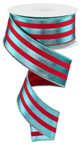 1.5"X10YD METALLIC VERTICAL STRIPES RED/ICE BLUE