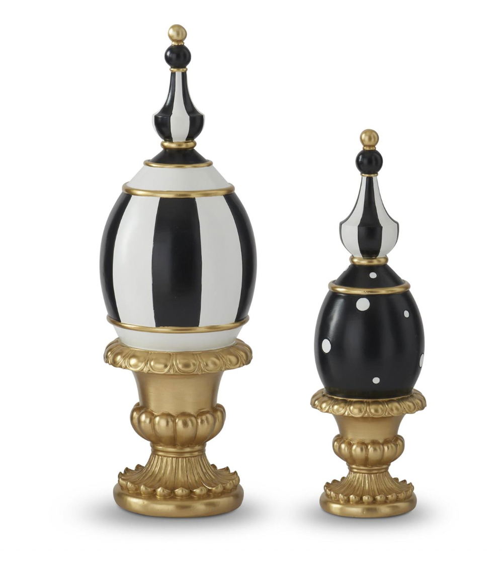 Set of 2 Royal Gold Black & White Easter Egg Finials