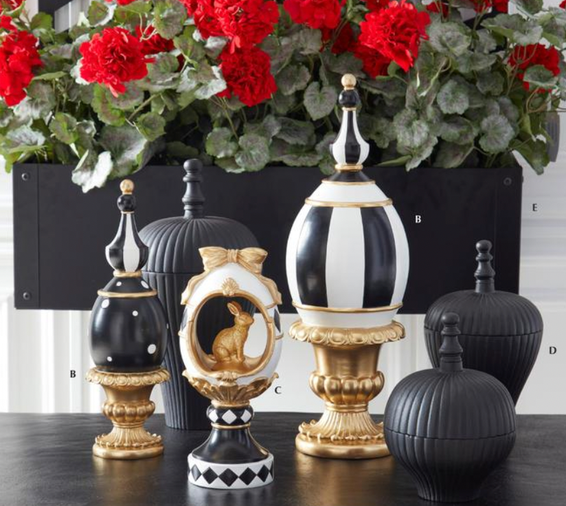 Set of 2 Royal Gold Black & White Easter Egg Finials