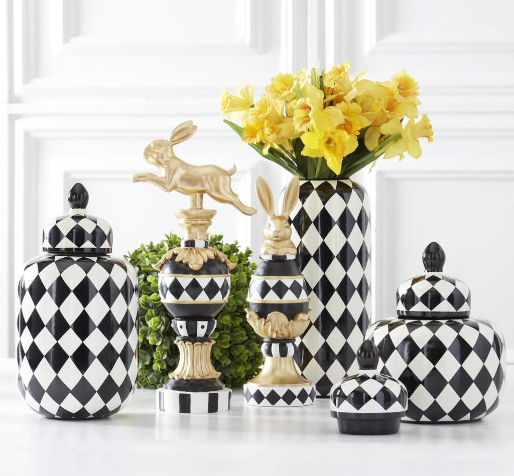 16.75" Royal Gold Black & White Prancing Easter Bunny Finial