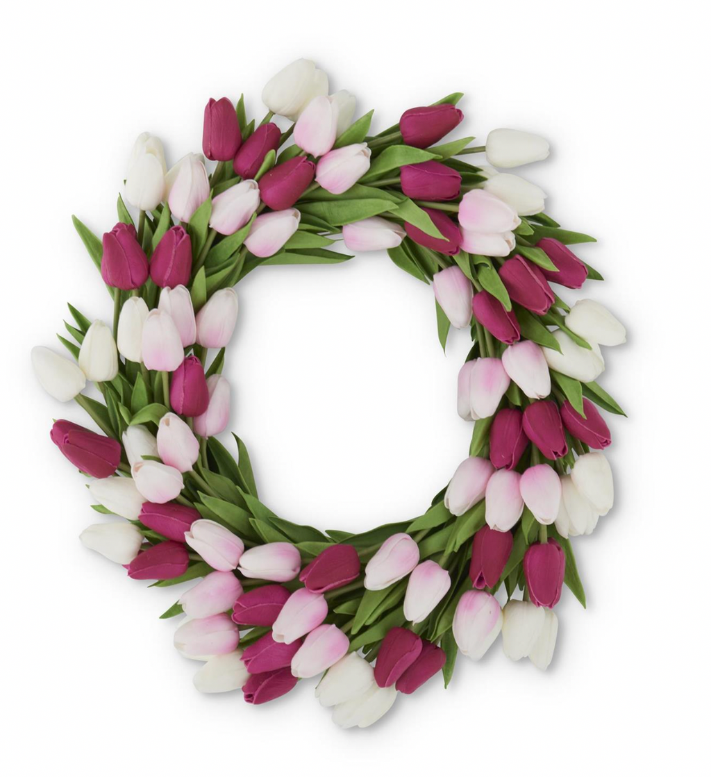 22" Fuchsia Pink & White Real Touch Mini Tulip Wreath