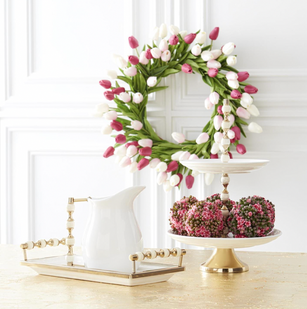 22" Fuchsia Pink & White Real Touch Mini Tulip Wreath