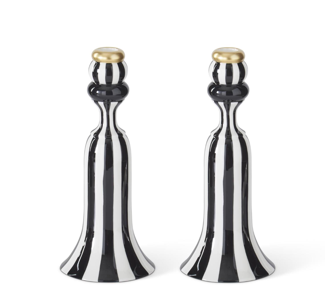 10" Black Stripe Candlesticks - SET OF 2