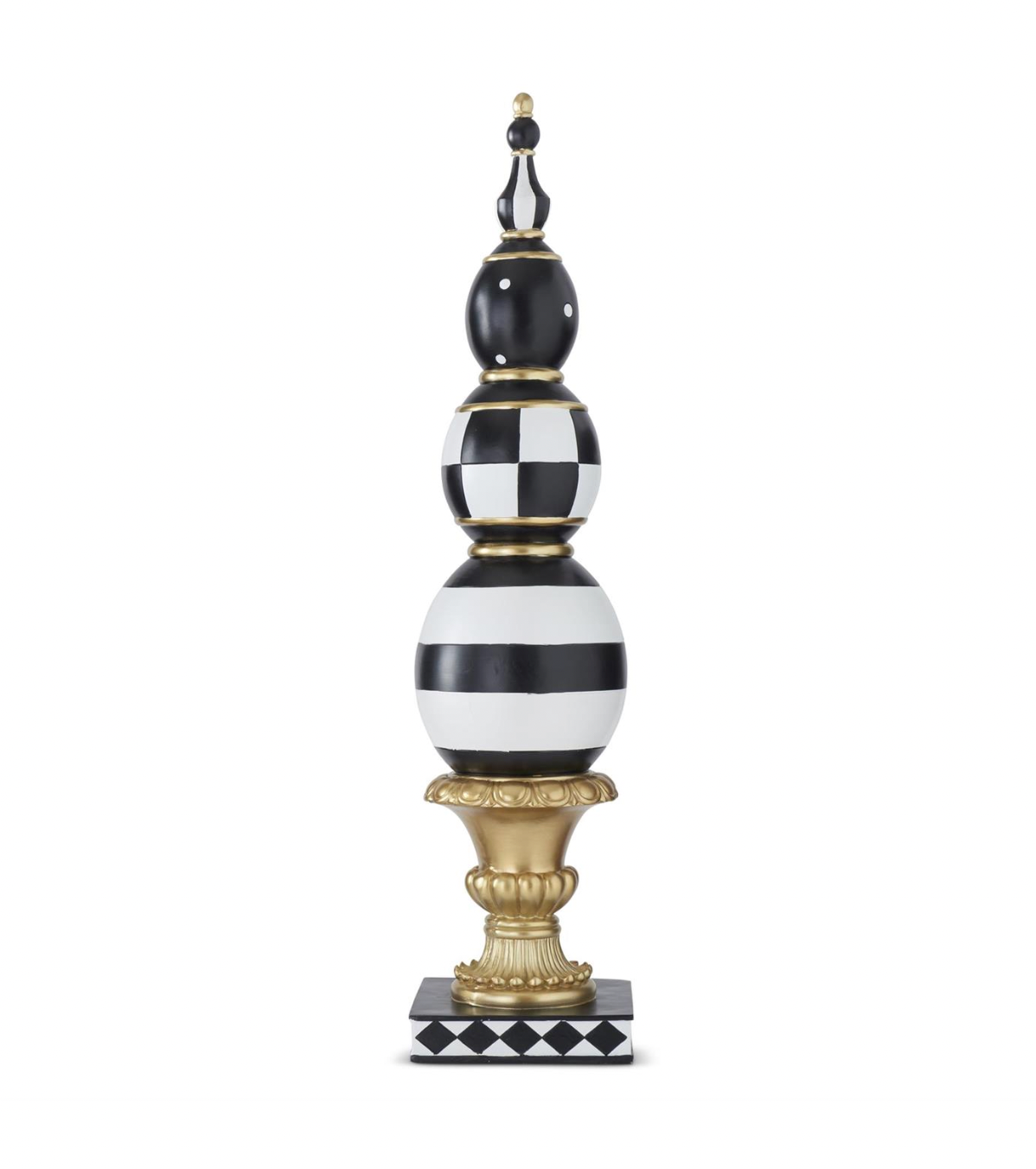 40" Gold Black & White Topiary Finial