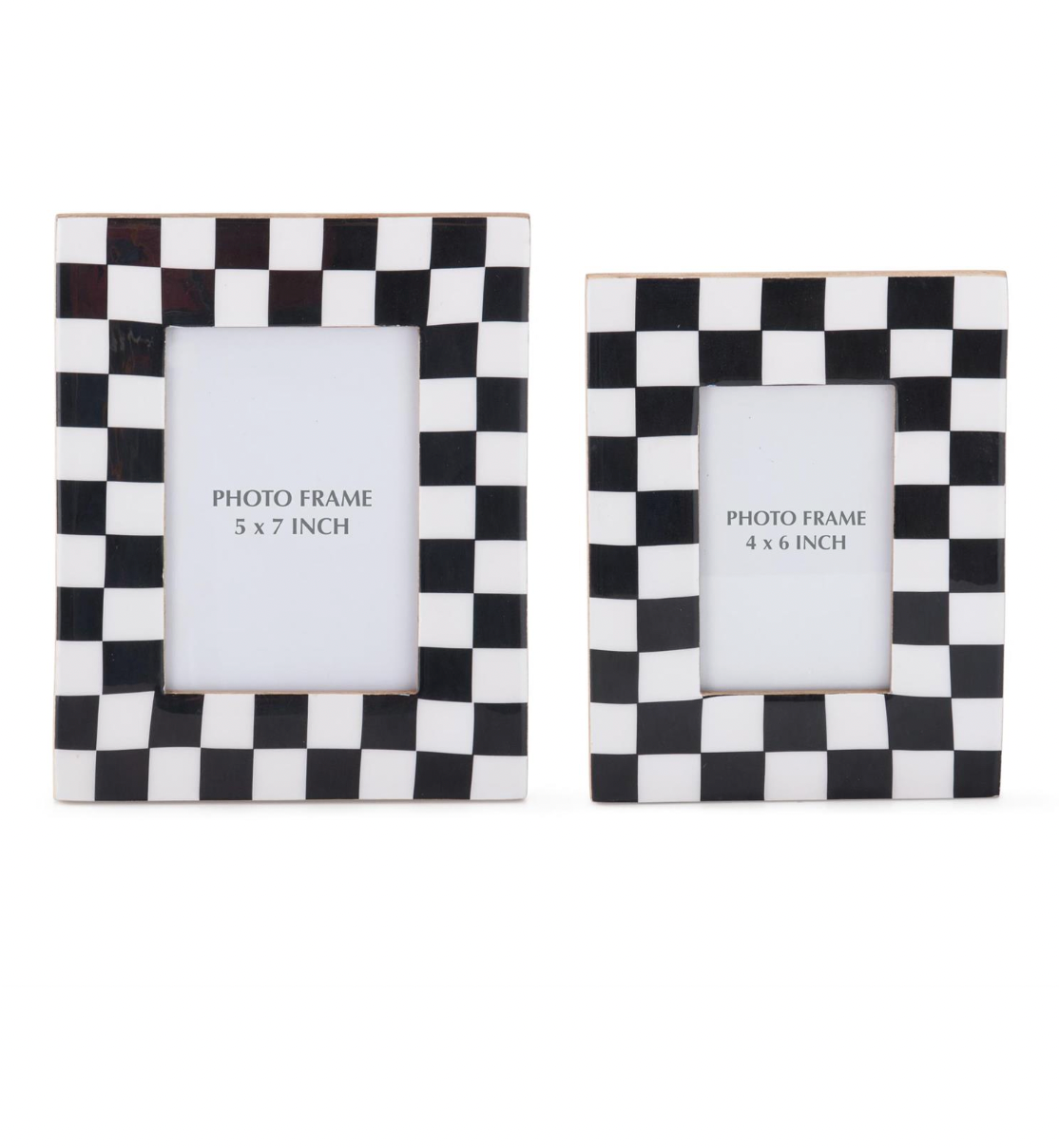 Set of 2 Black & White Check Enameled Photo Frames