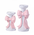 7" & 10" RESIN PINK BOW CANDLE HOLDER - SET OF 2