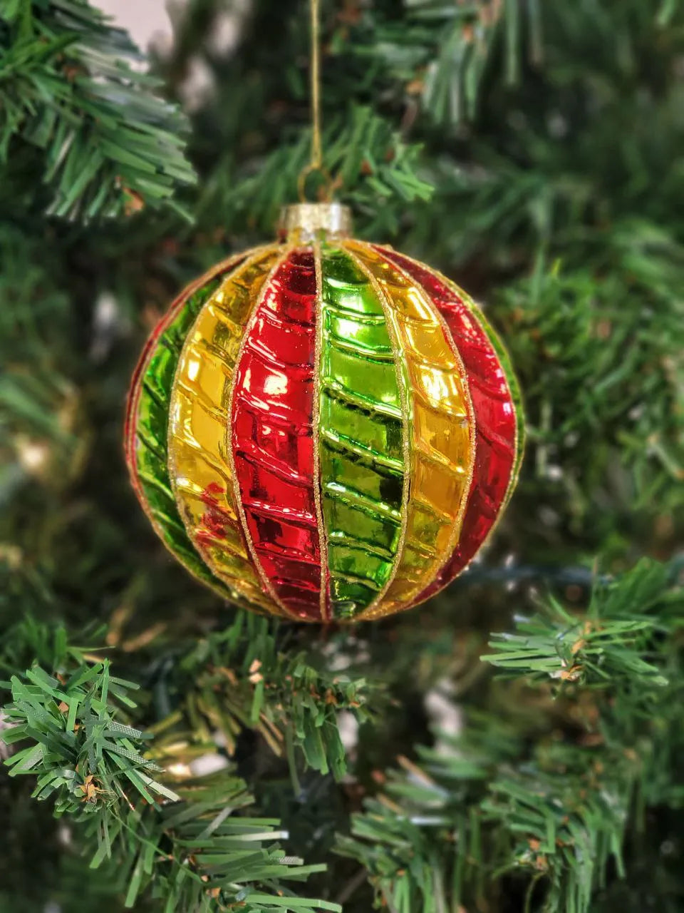 Red and Green Striped Ball Glass Christmas Ornament F07M7-35-LH76-23094-0
