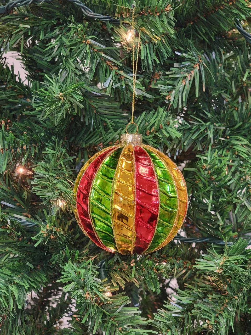 Red and Green Striped Ball Glass Christmas Ornament F07M7-35-LH76-23094-1
