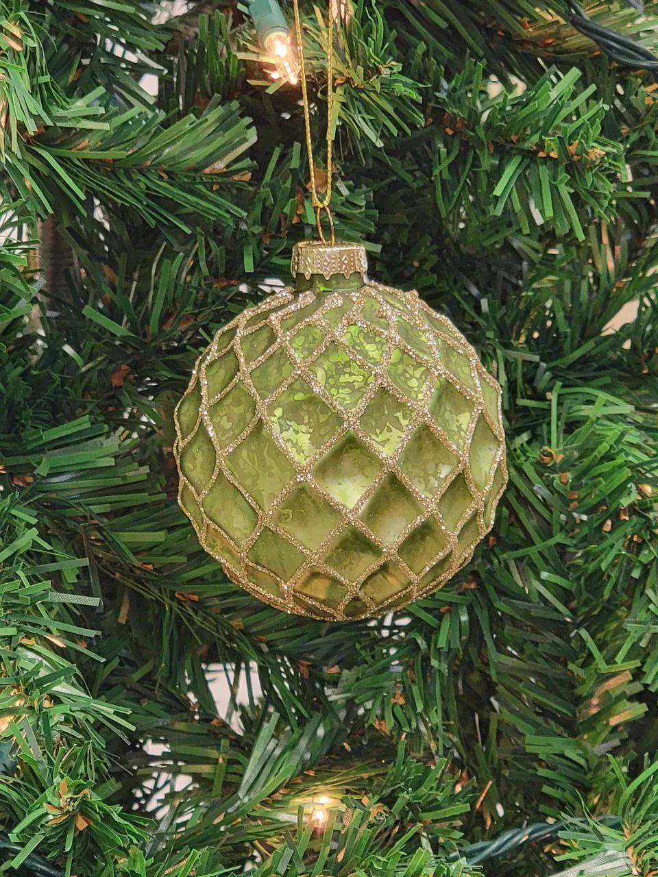 Green Glittered Ball Glass Christmas Ornament F07M7-7-LH76-23229-0