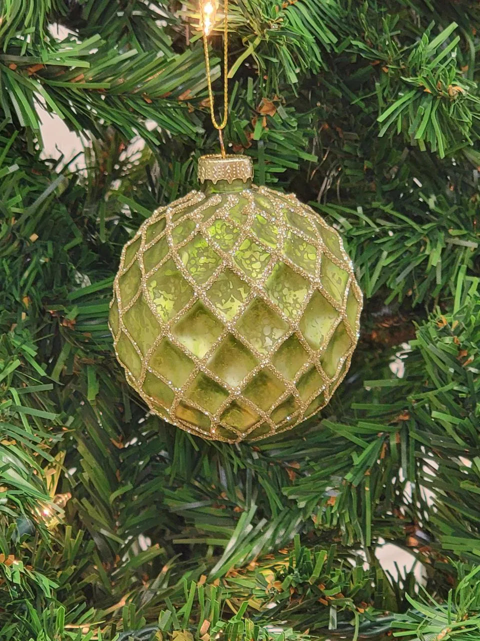 Green Glittered Ball Glass Christmas Ornament F07M7-7-LH76-23229-1