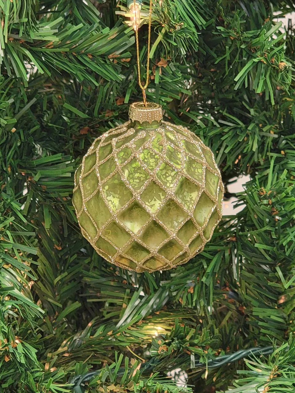 Green Glittered Ball Glass Christmas Ornament F07M7-7-LH76-23229-2