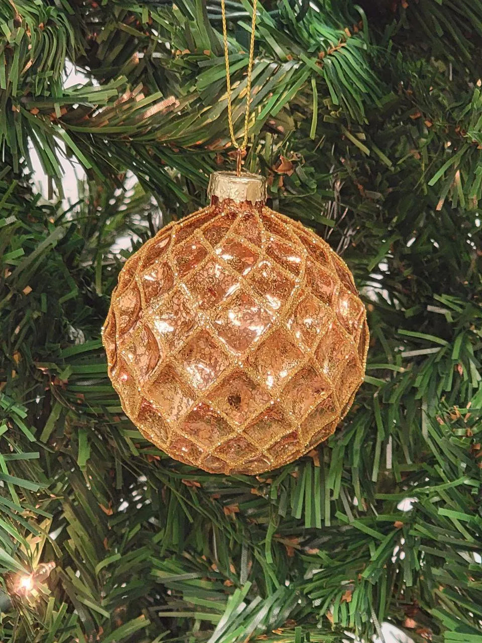 Copper Quilted Ball Glass Christmas Ornament F07M7-9-LH76-23186-2