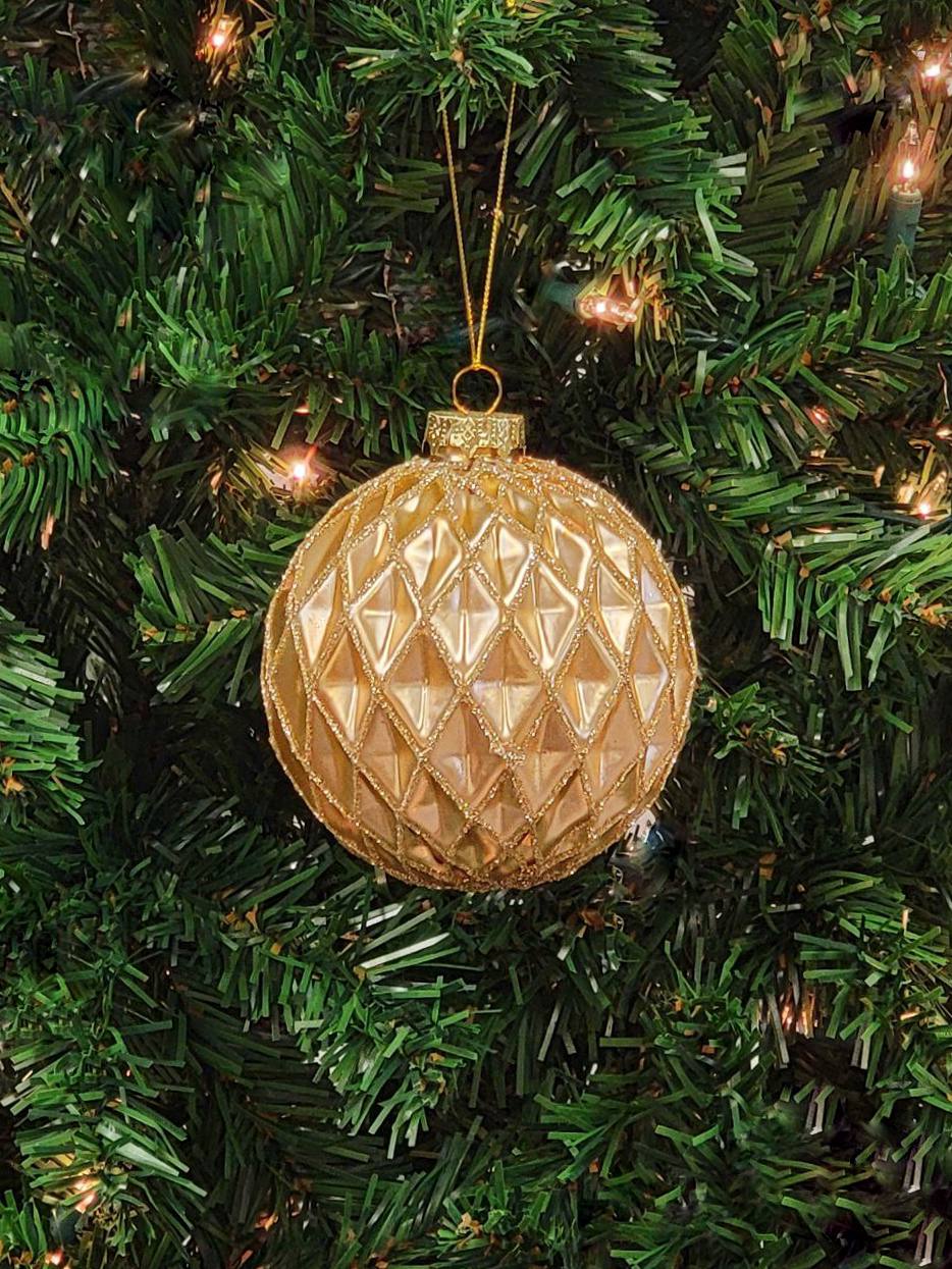 Golden Diamond Glass Ball Christmas Ornament F07M7-32(LH76-23005)-0